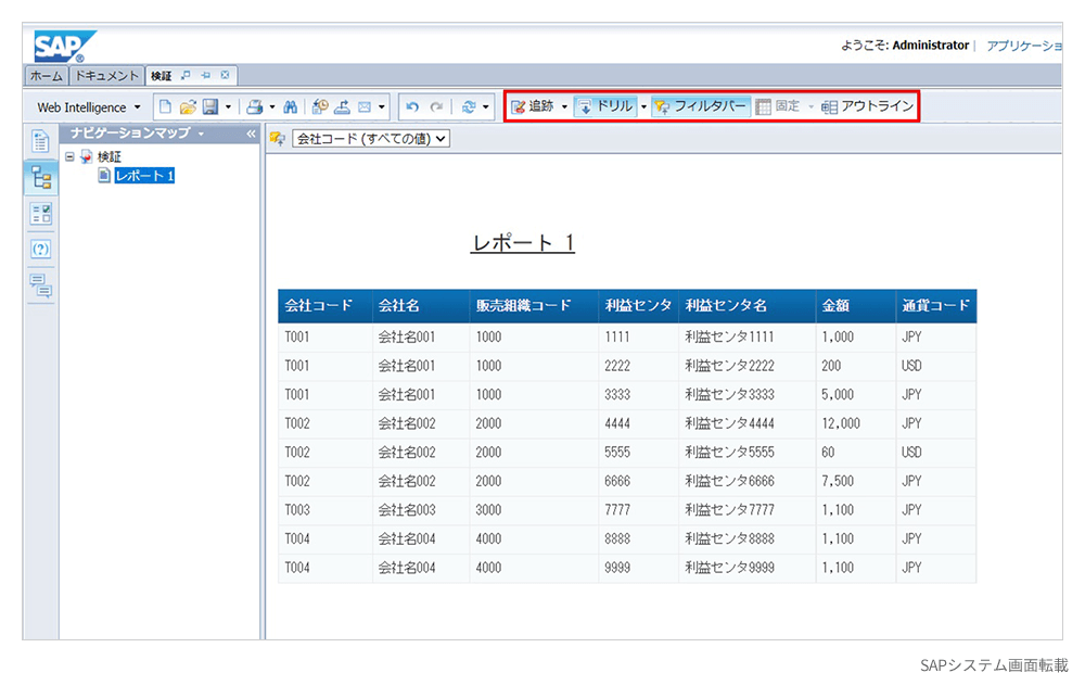 BO 機能 | 操作画面 | ドリルダウンやフィルターなどレポーティングに求められる機能が標準搭載。自由度が高く、ノーコードでユーザに合わせた設定が可能。